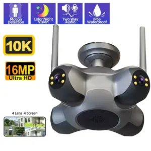Camera de Supraveghere 4 in 1,WiFi,Ultra HD,16MP Zoom 10X,PTZ,10K,Comunicare Bidirectionala, Alarma, Senzor Miscare,card SD cadou