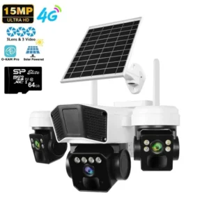 Camera de Supraveghere tripla,4G/cartela sim,cu Panou Solar, Ultra HD 15MP,PTZ,Audio Bidirectional, Alarma, Senzor Miscare,Card SD Cadou