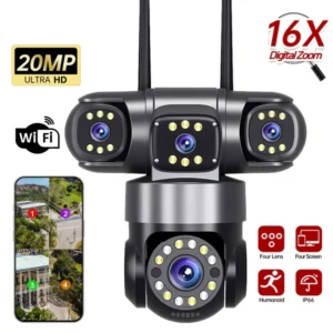 Camera de supraveghere WIFI,4 camere in 1,Ultra HD,20 MP,8K PTZ Inteligent,Night Vision Color,card SD cadou