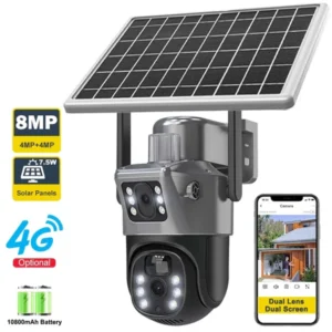 Camera de supraveghere cu panou solar,4G slot sim ,senzor de miscare,lentile duble,4K HD 8MP